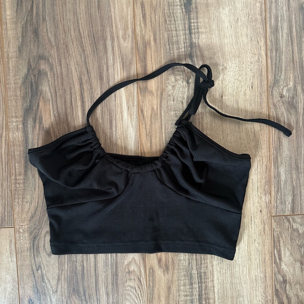 SHEIN Black Ruched Crop Top